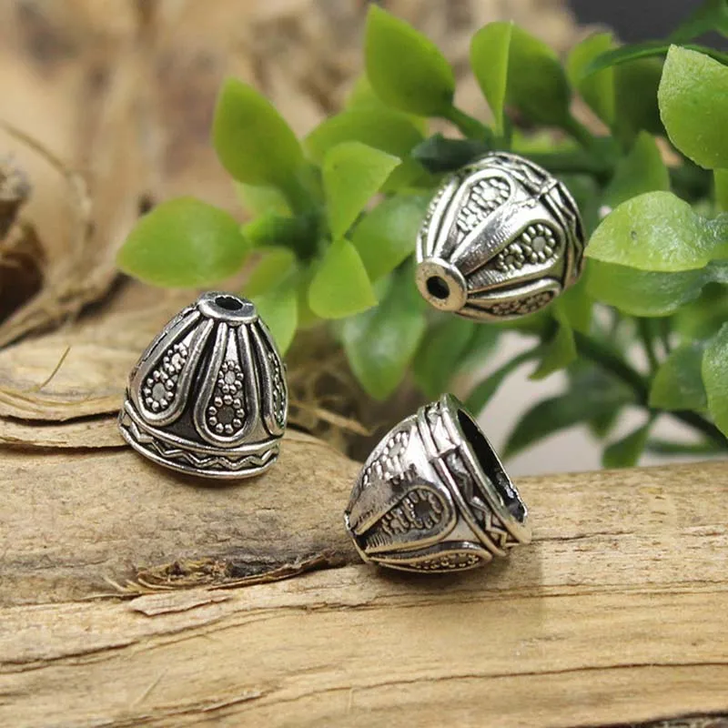 30 teile/los Handwerk Gravierte Legierung Perlen Kappen Buchse 9x8,5mm Tibetischen Silber Legierung Quaste End Kappen DIY Ohrringe anhänger Schmuck