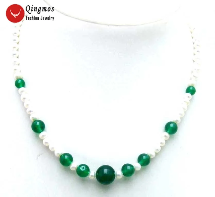 Qingmos Natural Pearl Necklace for Women with 5mm Round White Pearl 17