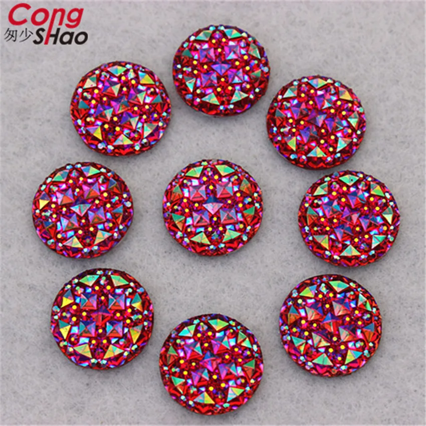 Cong Shao 100pcs 10/12/14/16mm AB Colorful Flatback Stones And Crystals Round Resin Rhinestone Trim Beads DIY Wedding Dress YB32