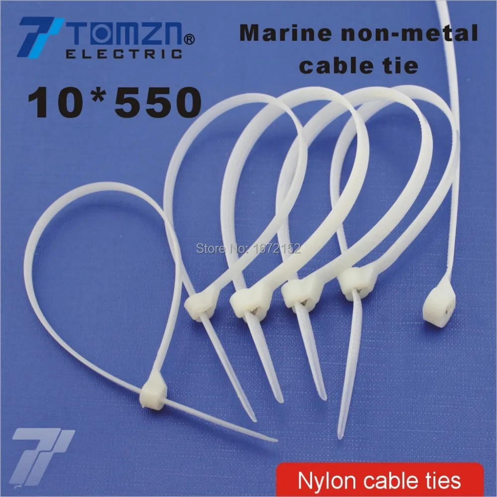 

100pcs 10mm*550mm Nylon cable ties stainless steel plate locked for boat vessel with Marine non-metal tie