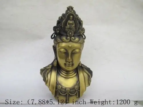 Elaborate Ancient Chinese brass statue of kuan Yin, kuan Yin goddess head