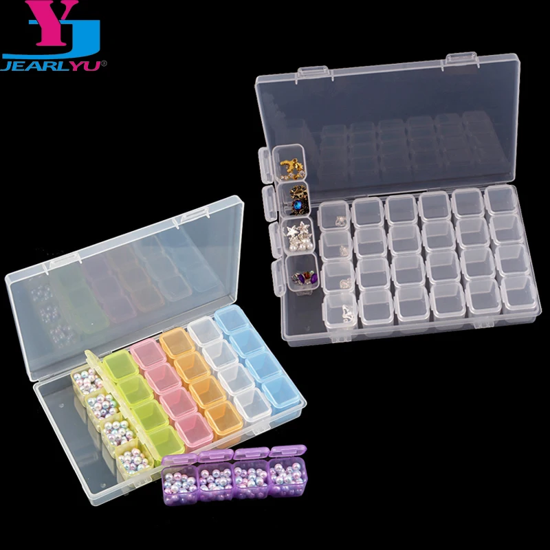 

28 Grid Jewelry Rhinestone Nail Art Tips Decoration Storage Box Compartments Colorful Transparent Plastic Divided Storage Box