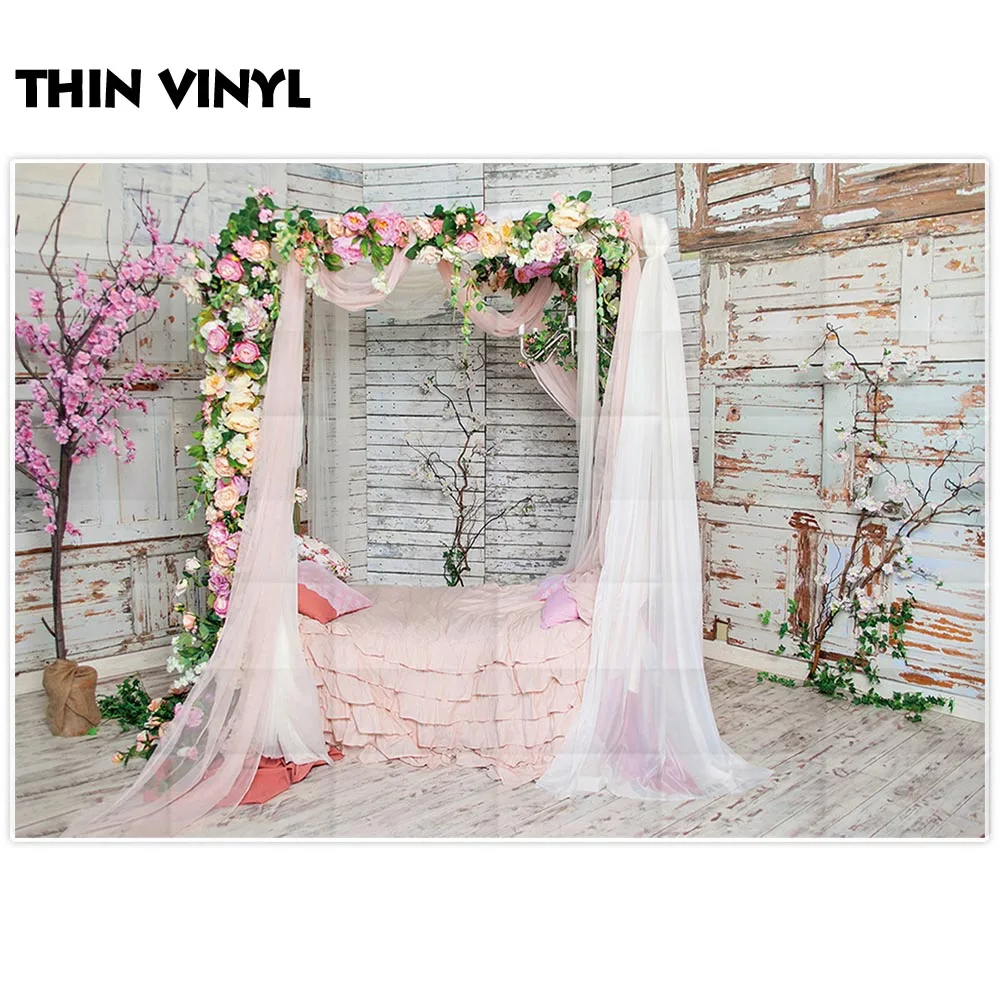 Allenjoy-خلفية استوديو الصور ، زهرة ، سرير بدوار ، خشب ، وردي ، كشك تصوير ، لافتة مطبوعة