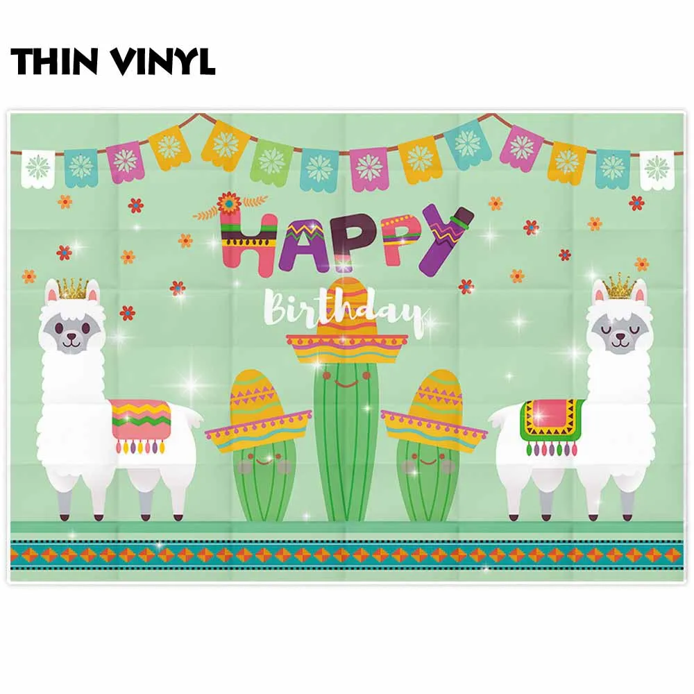 Allenjoy backgrounds for photography studio Alpaca crown banner cactus glitter happy birthday backdrop tropical party photocall