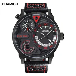 men sports watches BOAMIGO brand luxury men quartz watches leather dual time wristwatches 30m waterproof clock relogio masculino