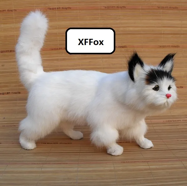 

big real life standing black head cat model plastic&furs white cat gift about 30x12x28cm xf1441