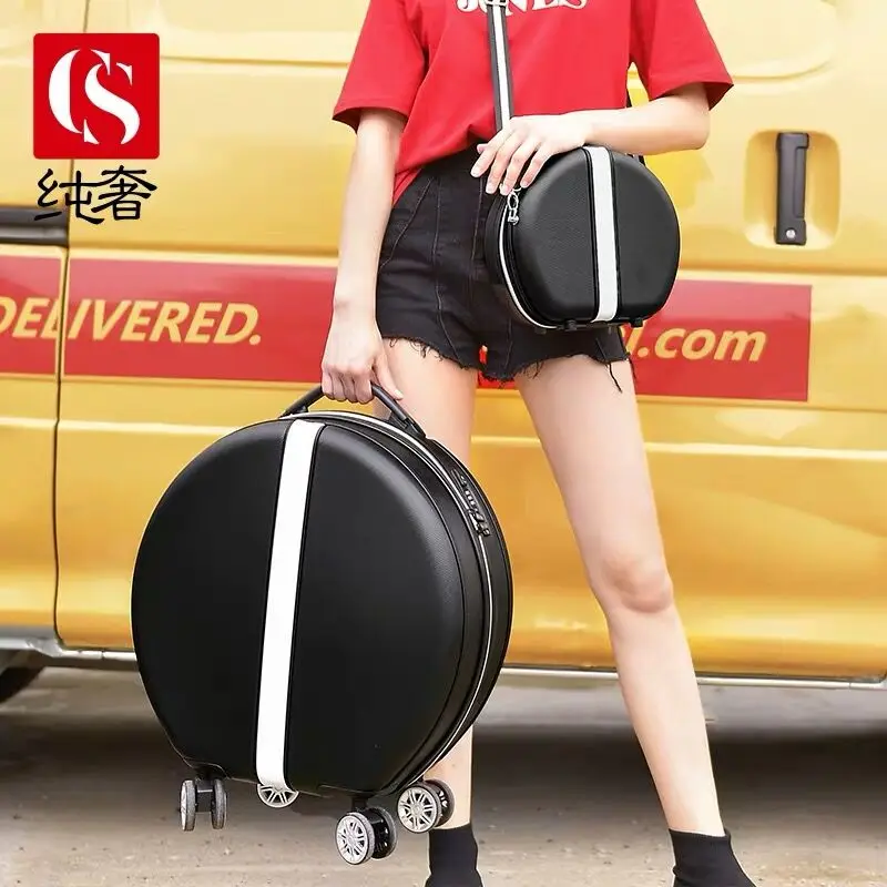 Hot!New Cute round Travel Bag Rolling Luggage sets,Women girl 18 inch lovely Trolley Suitcase with handbag On Universal Wheels