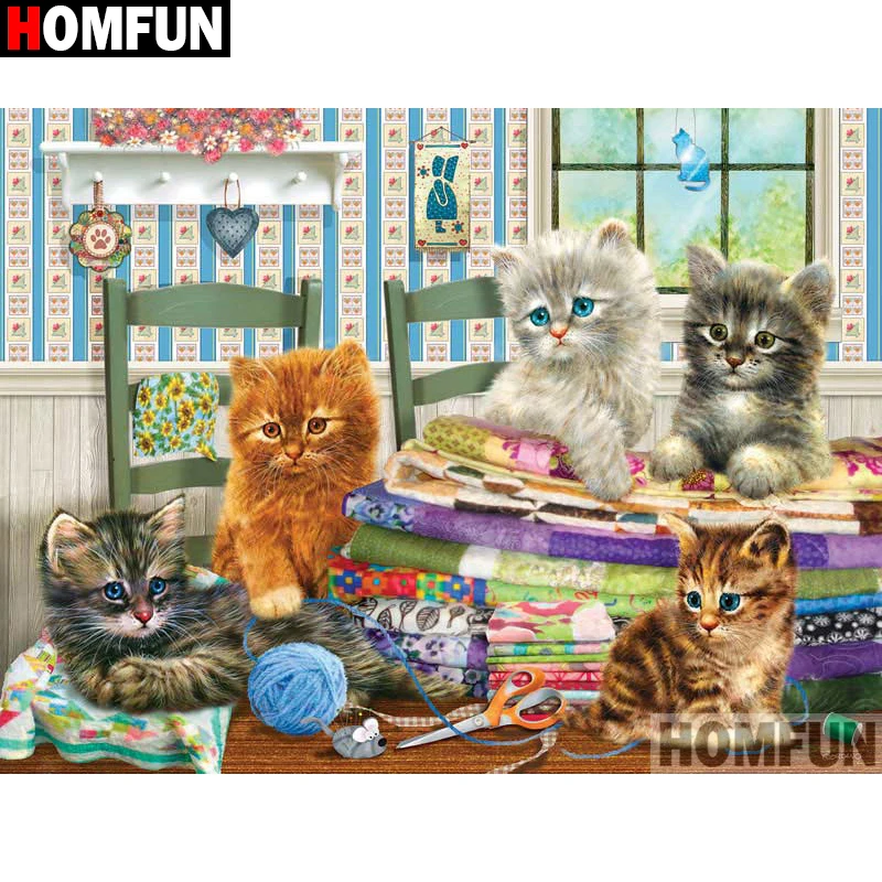 

HOMFUN Full Square/Round Drill 5D DIY Diamond Painting "Animal cat" Embroidery Cross Stitch 3D Home Decor Gift A13427