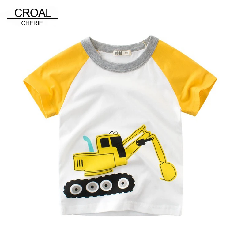 CROAL CHERIE Children Tops Cute Car Printing Toddler Baby Boy Clothes Cotton Summer Kid Clothes Short Sleeve Tees 90-140cm