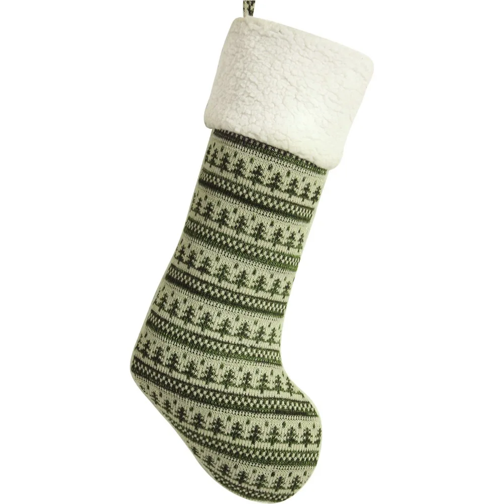 

Knitted Christmas tree with metalic insert body polar fleece cuff Christmas Stocking red green P1754-5/P1754-6