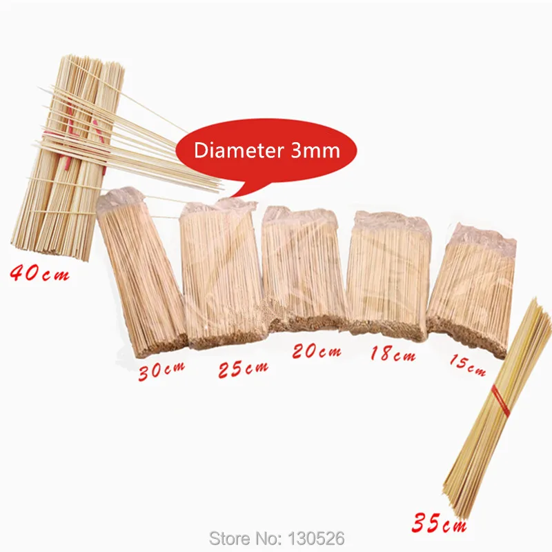 50Pcs 15~40cm 3mm Bamboo New Disposable Wooden BBQ Party Skewers Natural Bamboo sticks Meat Food Barbecue Sticks Accessories