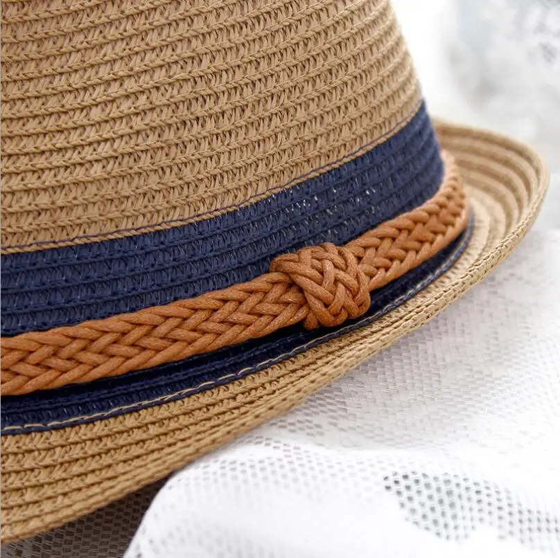 2018 Summer Jazz Women Straw Hat Beach Men Sun Hat Casual Panama Male Cap Hemp Rope Patchwork Striped Straw Hat Visor Cap