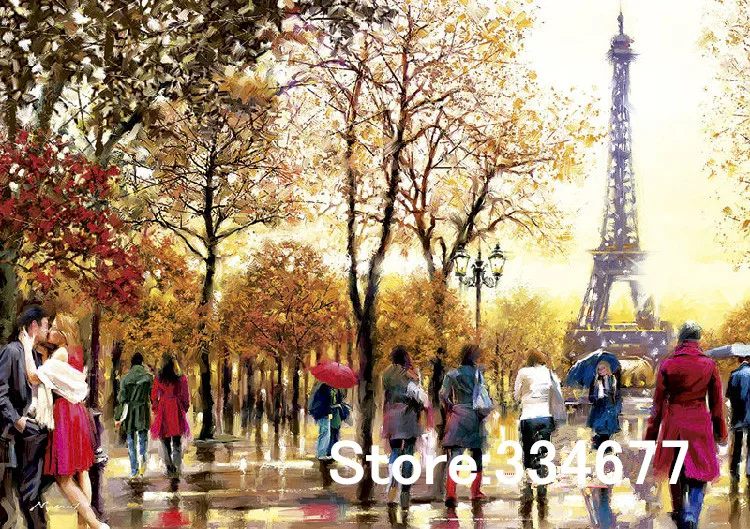 Autumn Paris Street Scenery For Embroidery Needlework Crafts 14CT Unprinted Cross Stitch Kits Art DIY Quality Handmade Decor