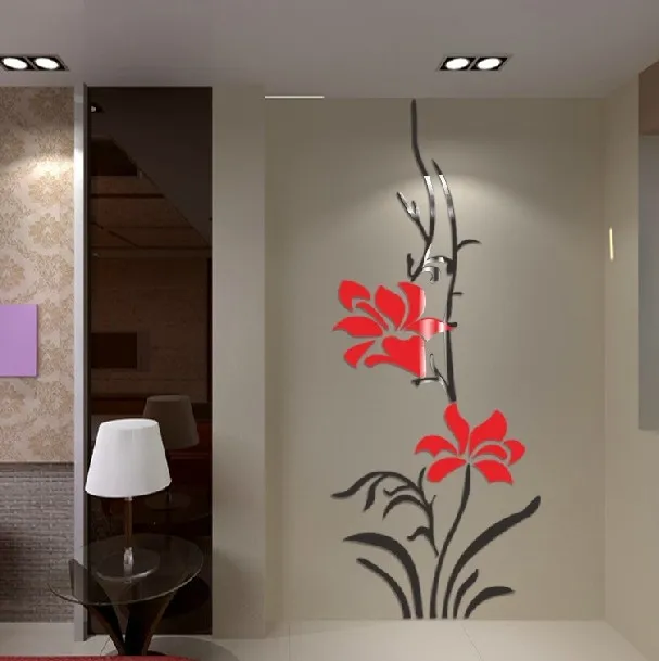 Free shipping jasmine  acrylic wall sticker , 3D  colored acrylic or acrylic mirror wall  sticker