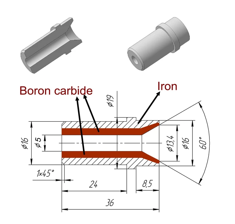 High quality Boron Carbide Sandblasting Nozzle (L) 36mm X (D) 16mm X (H)  5 mm.