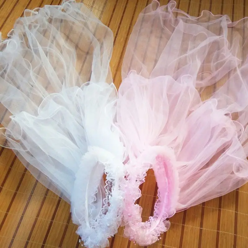 Children Little Princess Hairband Double Layers Tulle Bridal Veils Flowers Garland Ruffles Floral Lace Wedding Party Wreath