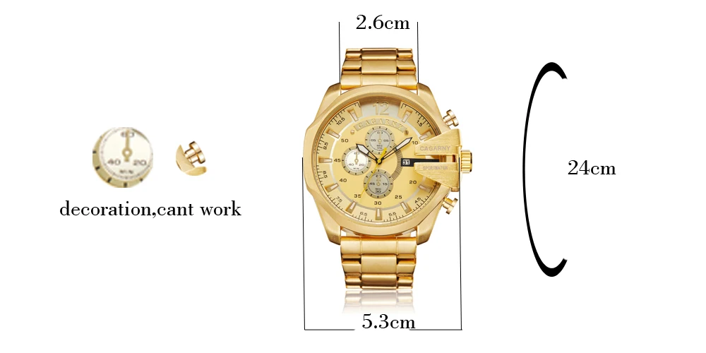 Golden Stainless Steel Quartz Watch Men Waterproof Military Mens Wrist Watches Top Luxury Brand Cagarny Casual Man Watch Clock