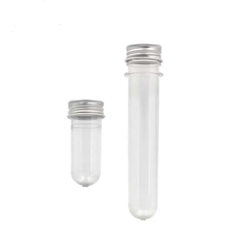 

20ML 40ML PET Clear Plastic Empty Refillable Test Tube Bottle With Aluminum Caps Cosmetic Mask Bath Salts Vial LX6311