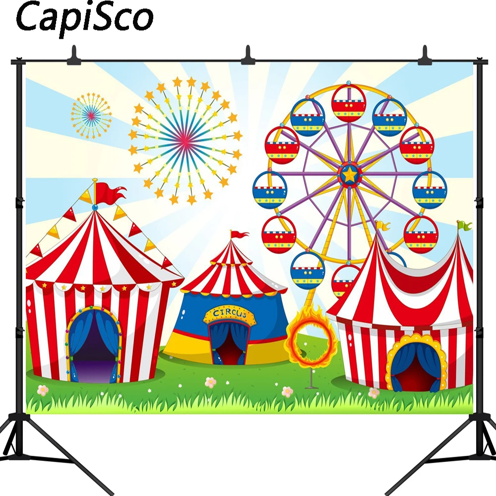 

Capisco Circus Tent Birthday Party Photo Background Carnival Decor Amusement Park Photography Backdrops for Photobooth Props