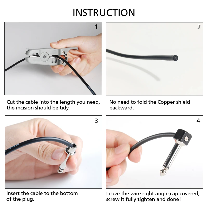 JOINAUDIO-tablero de Pedal sin soldadura, Kit de Cable de guitarra DIY de cobre con 6,35 enchufes Mono sin soldadura (longitud de cable de 3m)