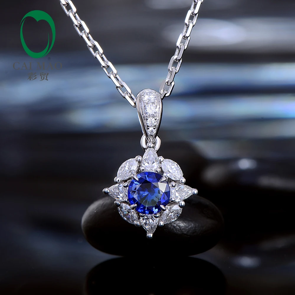 Caimao 0.36ct Natural Blue Sapphire Marquise Pear Diamonds 14kt White Gold Exquisite Pendant for Women