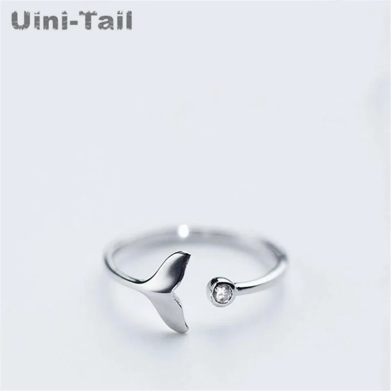 Uini-Tail hot new 925 Tibetan silver whale fishtail micro-inlay ring ladies Korean fashion tide flow cute sweet jewelry JZ133