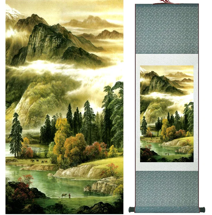 

landscape painting Home Office Decoration Chinese scroll painting mountain and River paintingPrinted painting042305