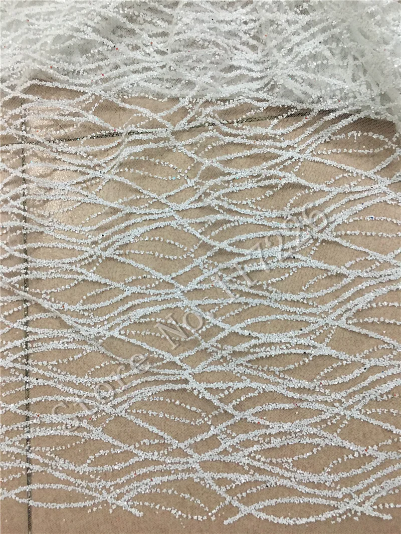 modern design white color  french net lace fabric glued glitter African Tulle lace JRB-72216 for nice dress