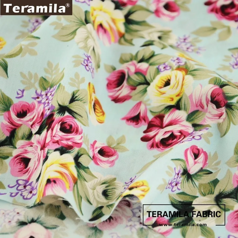 Teramila ผ้า Poplin ผ้าฝ้าย Patchwork ดอกไม้สไตล์ Handwork เด็กเสื้อไตรมาสเมตรผ้าซม.สำหรับจักรเย็บผ้า