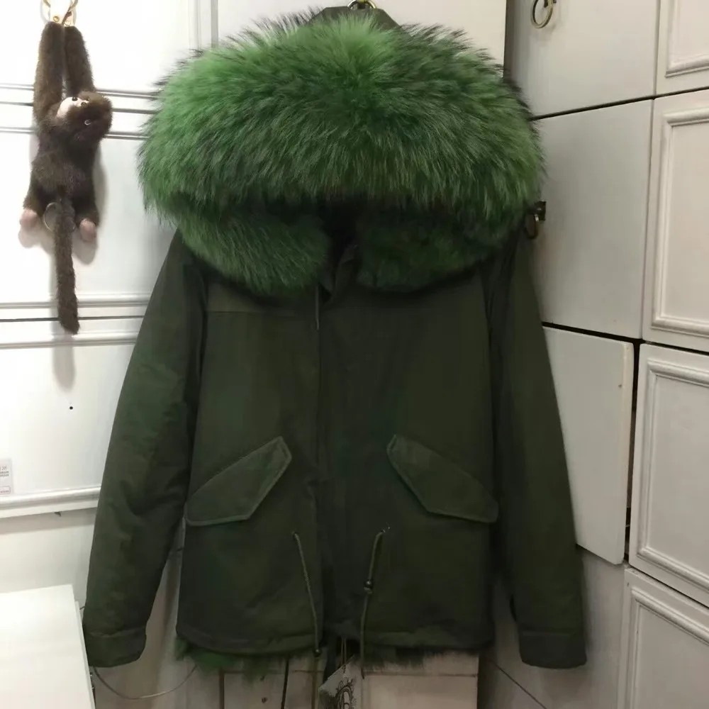 

Army Green Fashion Fox Fur Jacket For Ladies Winter Wear Fully Bright Green Fox Fur Lined Overcoat