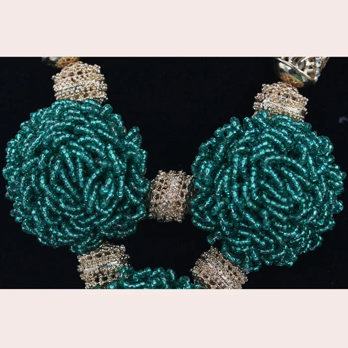 Trendy Bridal Jewelry Teal Green Seed Beaded African Jewelry Sets Handmade Bold Statement Necklace Jewelry Set Free Ship ABH245