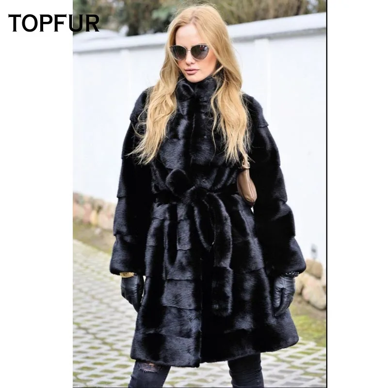 TOPFUR New Arrival Real Mink Fur Coat Long Thick Warm Winter Women Natural Mink Fur Luxury High Street Style Fur Jackets Coat