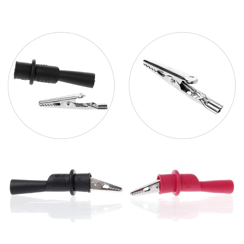 2pcs New Insulated MultiMeter Test Lead Meter Alligator Clip Crocodile Clamp Probe Red + Black For Test Tool Accessory