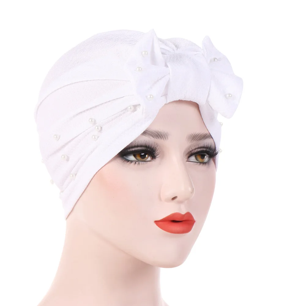 Muslim Women Cotton Elastic Bowknot Ruffle Turban Hat Chemo Beanies Cap Bandanas Headwear Headwrap Cancer Hair Loss Accessories