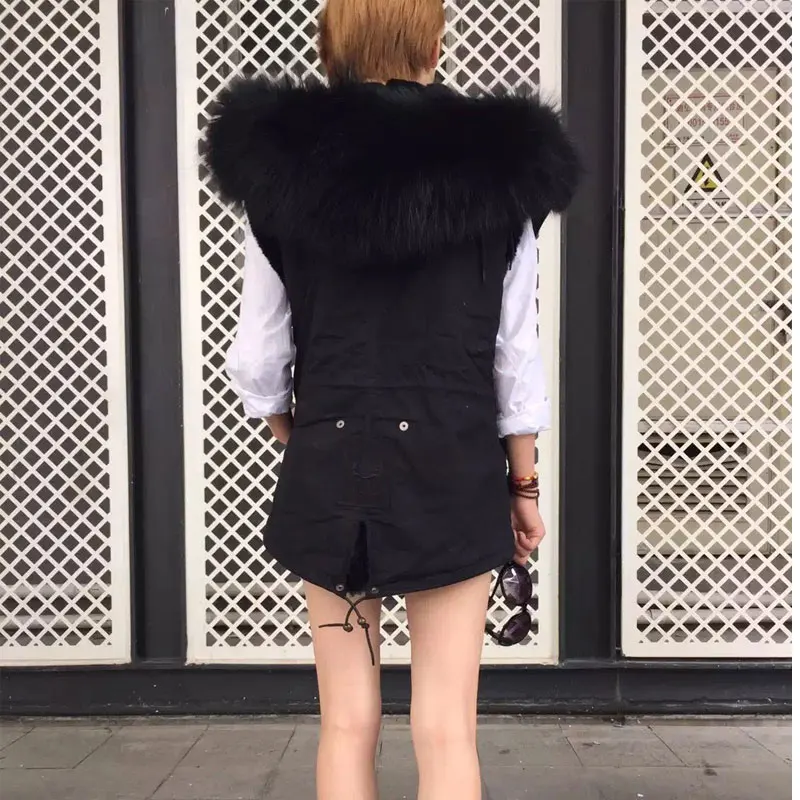 All Black Fur Hooded Short Vest Women&Men Winter Thick Faux Fur Coat Knitted Fur Waistcoat Fashion Wear