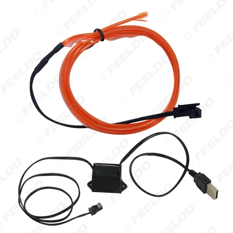 FEELDO 10set 12V USB Power Inverter Car 2M Flexible Moulding EL Neon Glow Lighting Rope Strip With Fin 9-color #CA5769