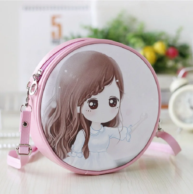 Frauen Cartoon Pu Leder Kinder niedlichen Schulter Umhängetasche Runde Kawaii Kinder kleines Geld Telefon Damen Tasche für Mädchen