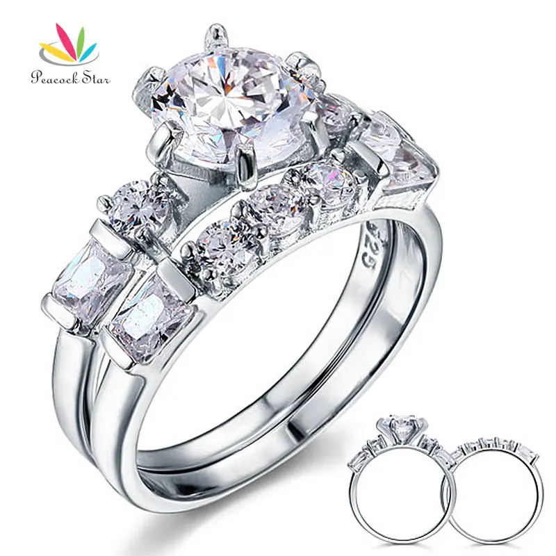 Peacock Star Vintage Style 2 Ct Solid Sterling 925 Silver 2-Pcs Wedding Anniversary Engagement Ring Set CFR8105