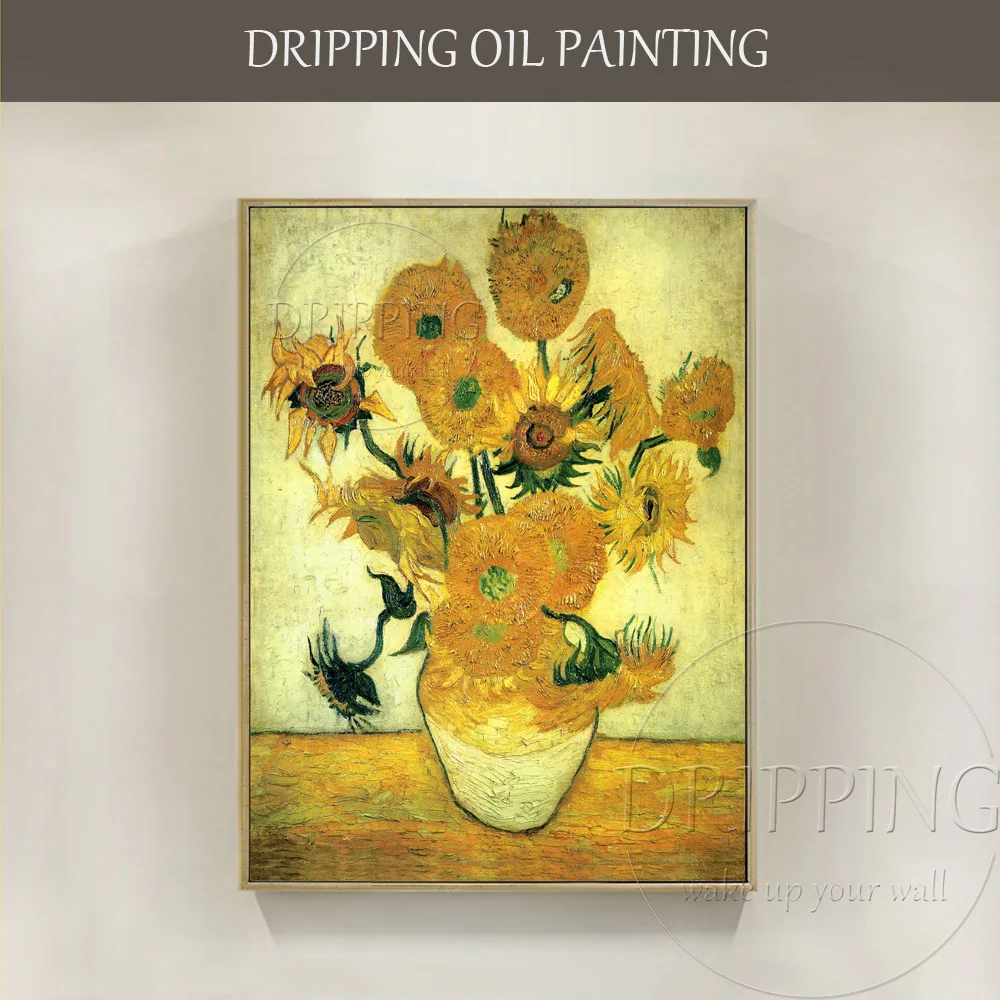 

Gifted Painter Reproduce Impressionist Sunflower Oil Painting Van Gogh's Still Life Vase with Fourteen Sunflowers Oil Painting