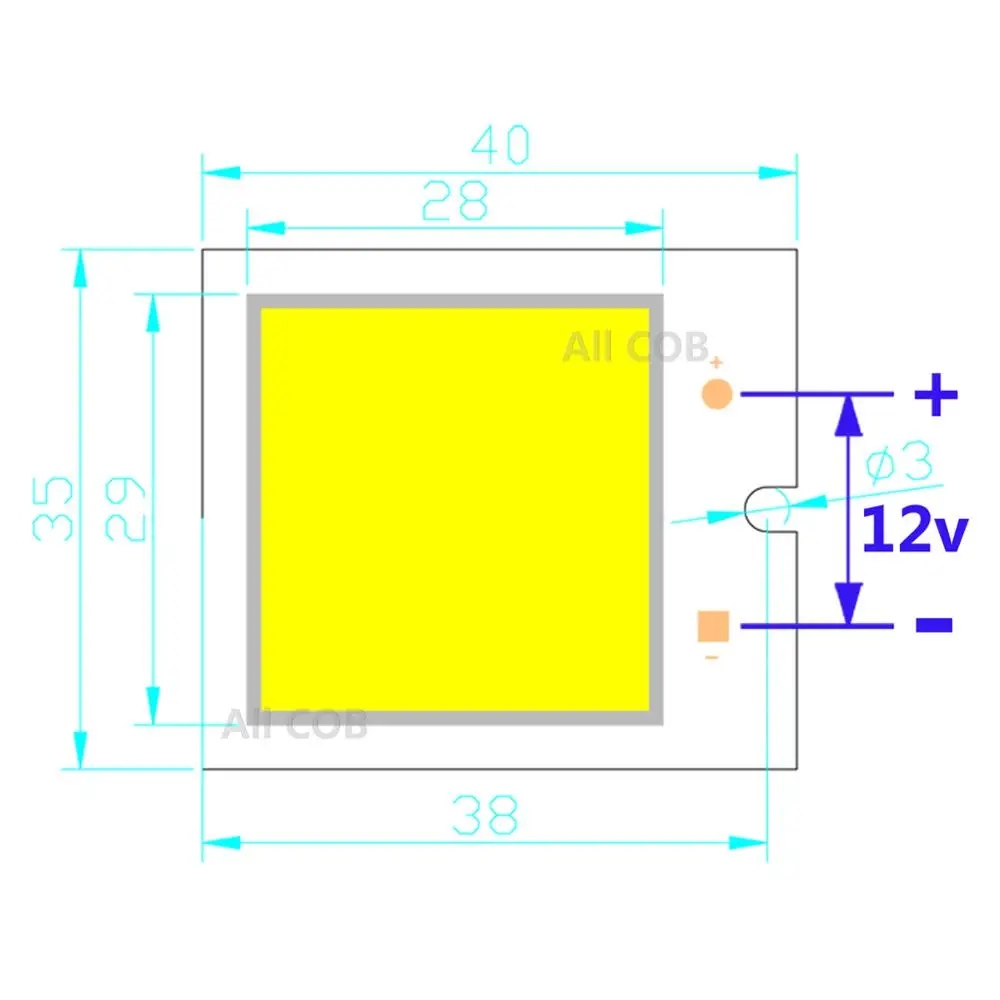 Imagem -03 - Tira Cob Quadrada Mistura de Luz Led 40*35 40*20 36*26 26*16 mm Moudle 9v 12v dc 2w 3w 4w 6w Luz de Leitura Branca Fria para Carro Venda Imperdível Adquira Produtos