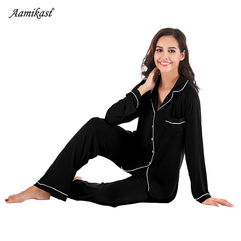 Aamikast – pyjama en molleton imprimé pour femmes, ensemble Pj à boutons longs, vêtements de maison, survêtement