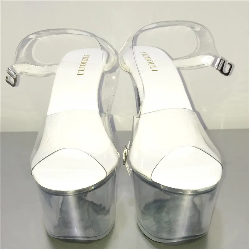 Transparent crystal sandals article 7 inches wedding shoes back cushion stripper performance of shoes 17cm