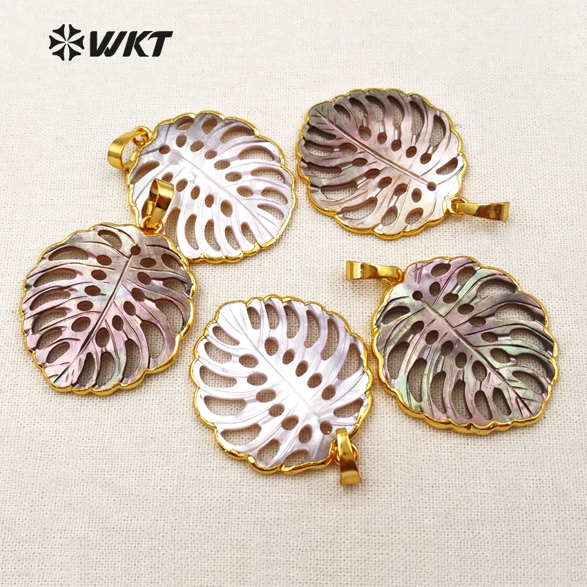 WT-P1346 WKT fashion natural shell pendant high quality leaf shape shell pendant charming pendant for beautiful women making