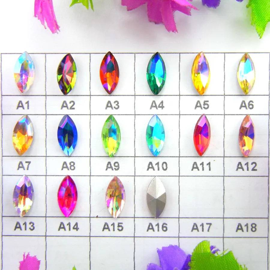 AB colors 8 Sizes Navette horse eye Marquis shape Glass Glue on Crystals rhinestone ornament accessories diy trimming