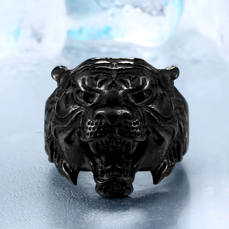 BEIER Stainless Steel Titanium Tiger Head Ring Men Personality Unique Men\'s Animal Amulet Jewelry good detail BR8-307 US size