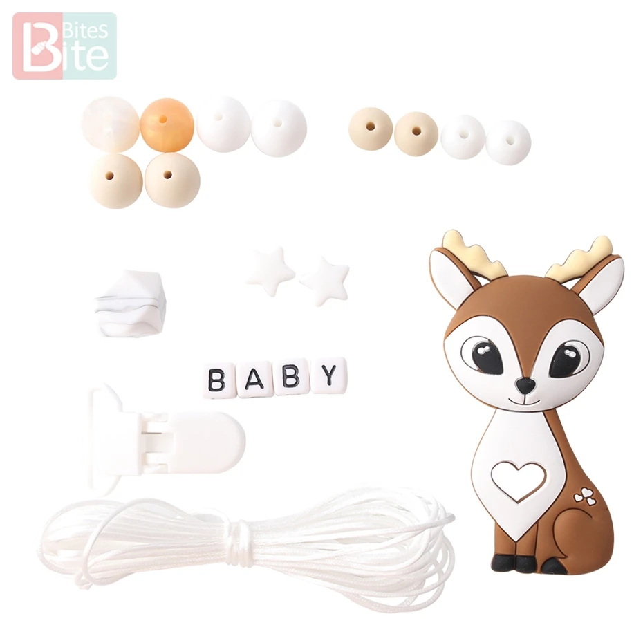 Bite Bites 1set Silicone Baby Teething Deer Elk Perle Silicone Beads DIY Set Food Grade Silicone BPA Free Baby Teether