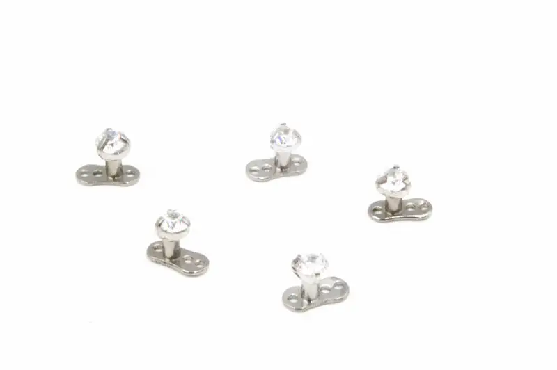 50pcs Anchor Surgical Steel Body jewelry Dermal Anchor TOP CZ Gems 3mm internally threaded Shine New Surface Skin Piercing