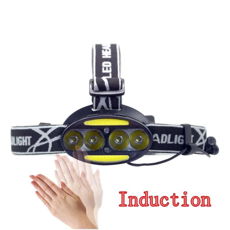 3000 Lumen IR Sensor Headlight Induction headlamp 4*T6 +2*COB LED Head Lamp Flashlight Torch Lanterna with batteries charger