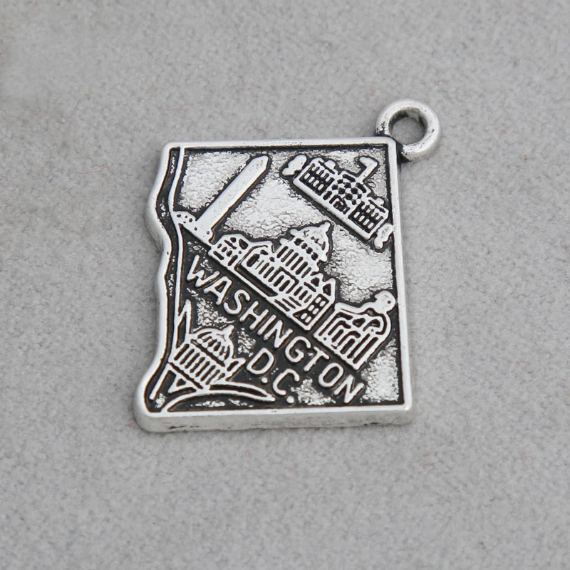 RAINXTAR Fashion Vintage Alloy Washington D.C. Map Charms 22*26mm 10pcs AAC1592