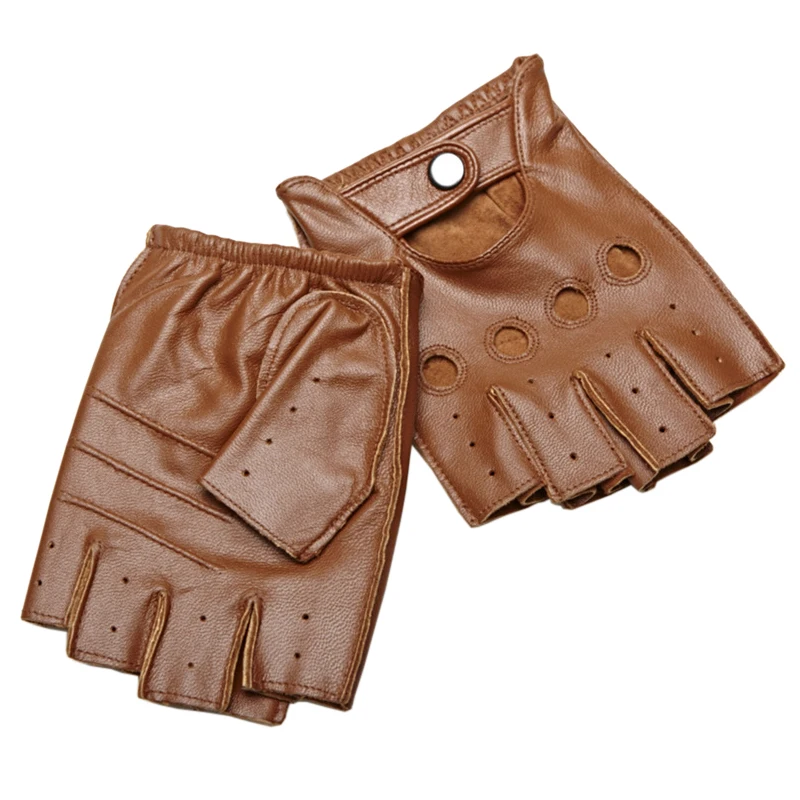 คุณภาพสูงของแท้หนัง Semi-Finger ถุงมือชายบาง Non-SLIP Breathable ขับรถ Goatskin Half Finger Men Mittens NAN7-2